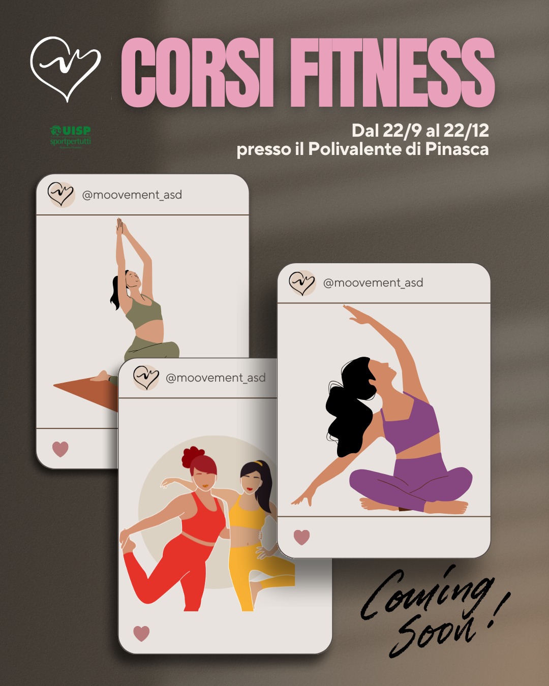 IL BENESSERE NON HA ETÀ! 💚
Al Polivalente di Pinasca, lo sport è per tutti: bambini, ragazzi, adulti e senior!

🏃‍♀️ Movimento, energia, salute, socialità…
Fare attività fisica in modo regolare è il primo passo per stare bene con il corpo e con la mente a qualsiasi età!

🎯 I nostri corsi sono pensati per accompagnarti con professionalità e passione, qualunque sia il tuo livello di partenza.

✅ Ginnastica dolce
✅ Attività motoria per adulti e anziani
✅ Corsi per bambini 
✅ Percorsi di benessere e rilassamento

📍 Dove? Al Centro Polivalente di Pinasca
📅 Inizio corsi: 22 settembre
🌟 Prova gratuita per nuovi iscritti!
📞 Info e iscrizioni: 340 2806396

❤️ Scegli di volerti bene. Riparti con il movimento!